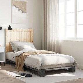 vidaXL Cadru de pat cu tăblie, gri, 90x200 cm, lemn masiv de pin