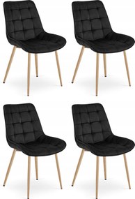Set 4 Scaune Bucatarie/Dining Joy Negru, Catifea, Picioare Metalice, Finisaj Lemn