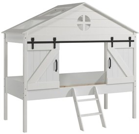 Pat Semi-Supraetajat Barnie pentru Copii, 90x200 cm, Alb (Pin Masiv și MDF) – Barnie – Vipack
