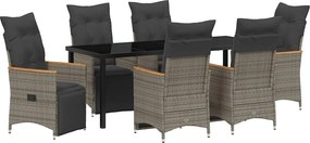 vidaXL Set de masă pentru grădină cu pernă 7 pcs Gri poliratan