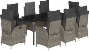 vidaXL Set mobilier grădină cu perne, 9 piese, gri, poliratan