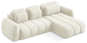 Colțar bej extensibil/cu spațiu de depozitare cu tapițerie din țesătură bouclé (cu colț pe partea dreaptă/cu șezlong) Pele – Makamii