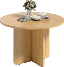 HOMCOM Masă de cafea rotundă, masă de living din bambus cu picior în cruce, natural | Aosom Romania