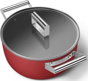 Oala cu capac SMEG CKFC2411RDM, 4,8 l, Ø24 cm, Acoperire cu teflon, Pana la 250°C, Inductie, Rosu