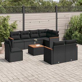 3226167 vidaXL Set mobilier de grădină cu perne, 9 piese, negru, poliratan