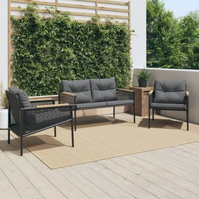 3283635 vidaXL Set mobilier de balcon, 3 piese, cu perne, negru, oțel