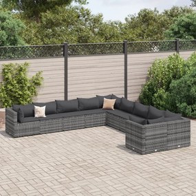 3308346 vidaXL Set mobilier de grădină cu perne, 10 piese, gri, poliratan