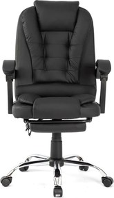 Scaun directorial, Masaj în perna lombară, Suport picioare, Rabatabil, piele PU, Negru