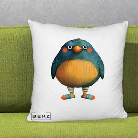 Perna Decorativa Pasare Teal cu Sosete Dunghi, 40x40 cm, Alb Pufos, Husa Detasabila, Perna Inclusa, BEKZ®