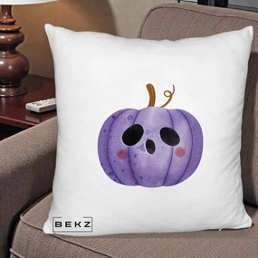 Perna Decorativa Dovleac Halloween Mov Kawaii, 40x40 cm, Alb Pufos, Husa Detasabila, Perna Inclusa, BEKZ®