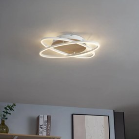 Plafonieră albă cu lemn, cu LED, cu 2 lumini, cu dimmer în 3 trepte - Kane