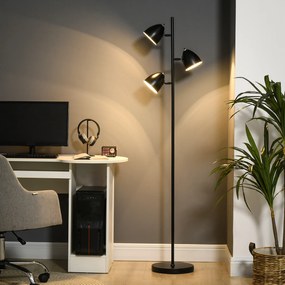 HOMCOM Lampadar de salon design industrial 3 abajururi reglabile din otel 38 x 28 x 169 cm negru | Aosom Romania