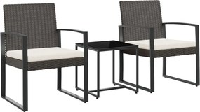 vidaXL Set mobilier de grădină cu perne, 3 piese, maro, PP ratan