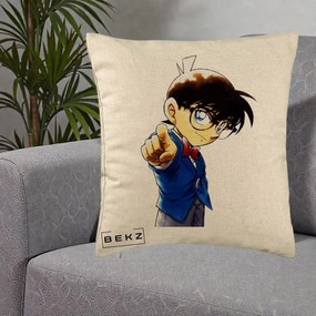 Perna Personalizata Detective Conan Conan Arata, 40x40 cm, Bej, Husa Detasabila, Perna Inclusa, BEKZ®