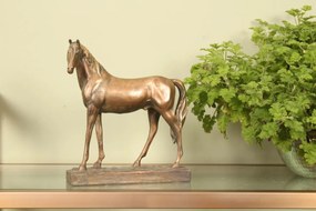 Statuetă decorativă din polirășină, bronz, cal pe soclu dreptunghiular, finisaj antichizat, 28 x 24 x 8,5 cm, „Étalon”