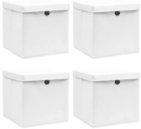vidaXL Cutii depozitare cu capace, 4 buc., alb, 32x32x32 cm, textil