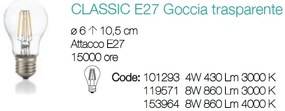 Bec LED E27 8W 4000K GOCCIA TRASPARENTE 153964