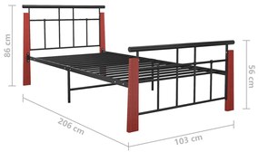 Cadru de pat, 90x200 cm, metal si lemn masiv de stejar Maro inchis, 90 x 200 cm
