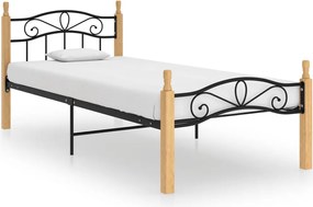 vidaXL Cadru de pat, negru, 100x200 cm, metal și lemn masiv stejar