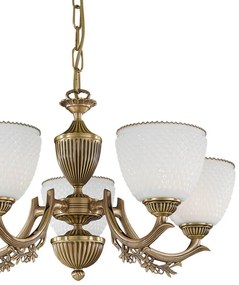 Candelabru cu 5 brate clasic design italian din alama si sticla 8651 RA-L. 8651/5