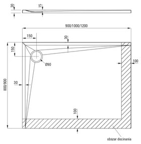 Cadita dus dreptunghiulara alba 80x90 cm Kerria Plus, Deante