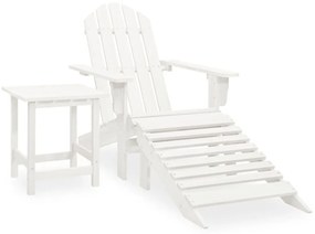 vidaXL Scaun de grădină Adirondack cu masă&amp;otoman, alb, lemn de brad