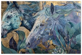 Tablou - Cai cu fundal auriu (90x60 cm)