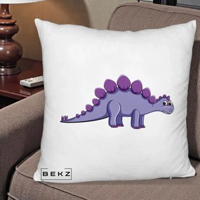 Perna Personalizata Stegozaur Mov, 40x40 cm, Alb Pufos, Husa Detasabila, Perna Inclusa, BEKZ®