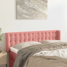 Tablie de pat cu aripioare roz 147x16x78 88 cm catifea 1, Roz, 147 x 16 x 78 88 cm