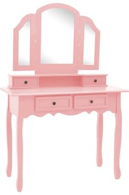 289323 vidaXL Set masă toaletă cu taburet roz 100x40x146 cm lemn paulownia