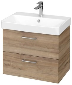 Set dulap baie suspendat Lara 2 sertare cu lavoar Cersanit Mille Slim , 60 cm, Nuc Nuc, 600x460 mm
