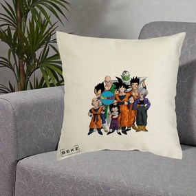 Perna Personalizata Dragon Ball Z Grup Complet, 40x40 cm, Ecru, Husa Detasabila, Perna Inclusa, BEKZ®