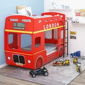 Pat supraetajat, autobuz londonez, rosu, 90 x 200 cm, MDF