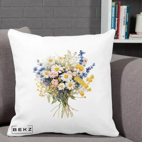 Perna Decorativa Buchet Camp Acuarela Margarete-Lavanda, 40x40 cm, Alba Mata, Husa Detasabila, Perna Inclusa, BEKZ®