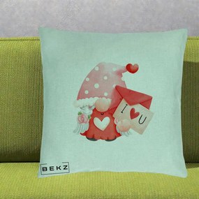 Cadou Romantic - Perna Personalizata I Love You Gnome Valentine cu Scrisoare, 40x40 cm, Verde Menta, Husa Detasabila, Perna Inclusa, BEKZ®