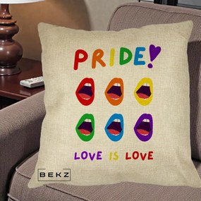 Perna Personalizata Pride Love is Love Curcubeu, 40x40 cm, Crem, Husa Detasabila, Perna Inclusa, BEKZ®