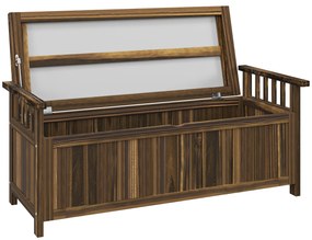 Outsunny Bancă de grădină cu 2 locuri din lemn, rezistentă la intemperii, mobilier de grădină cu spațiu de depozitare și brațe 128,5 x 56 x 53,5cm, Verkohlt | Aosom Romania