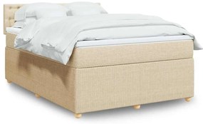 vidaXL Pat box spring cu saltea, crem, 140x200 cm, textil