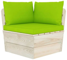 Set mobilier gradina din paleti cu perne, 6 piese, lemn molid verde aprins, 2x colt + 2x mijloc + masa + suport pentru picioare, 1