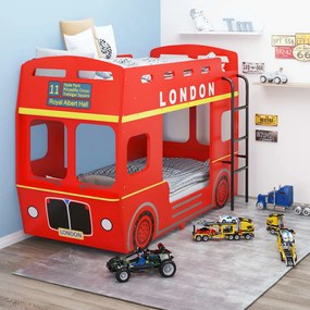 323152 vidaXL Pat supraetajat, autobuz londonez, roșu, 90 x 200 cm, MDF