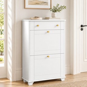 HOMCOM Dulap Pantofi Slim cu 2 Uși, Sertar, Rafturi Reglabile, 8 Perechi, MDF, PAL, 60 x 23,5 x 98,5 cm, Alb | Aosom Romania