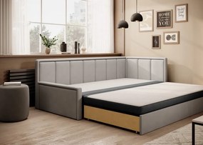 Canapea gri extensibilă/cu spațiu de depozitare cu tapițerie din chenille 214 cm Fulgeo – ELTAP