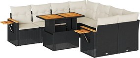 vidaXL Set mobilier grădină perne 9 piese negru poliratan/lemn acacia