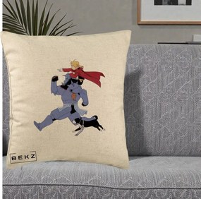 Perna Personalizata Fullmetal Alchemist Edward si Alphonse, 40x40 cm, Bej, Husa Detasabila, Perna Inclusa, BEKZ®