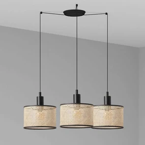 Lustra suspendata cu 3 pendule design natural MAMBO 21cm negru/ratan