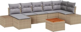 vidaXL Set de canapele pentru grădină cu pernă 8 pcs Bej poliratan