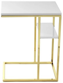 Masuta de cafea dreptunghiulara din metal cu spatiu de depozitare Lucilla 48x35x60 cm alba/aurie
