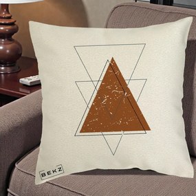Perna Decorativa Geometric Triunghiuri Sacred, 40x40 cm, Ecru, Husa Detasabila, Perna Inclusa, BEKZ®