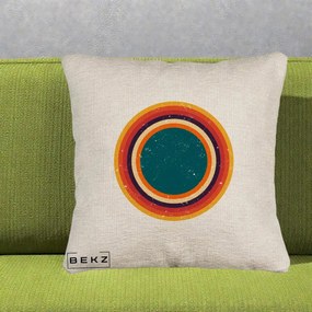 Perna Decorativa Retro Cerc Concentric Geometric Vintage, 40x40 cm, Bej Canapea, Husa Detasabila, Perna Inclusa, BEKZ®
