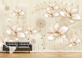 Tapet Premium Canvas - Abstract flori aurii si papadie